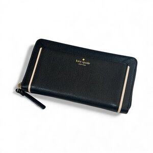 Kate Spade Black Pink Accent Stripe Neda Garrett Street Zip Around Wallet